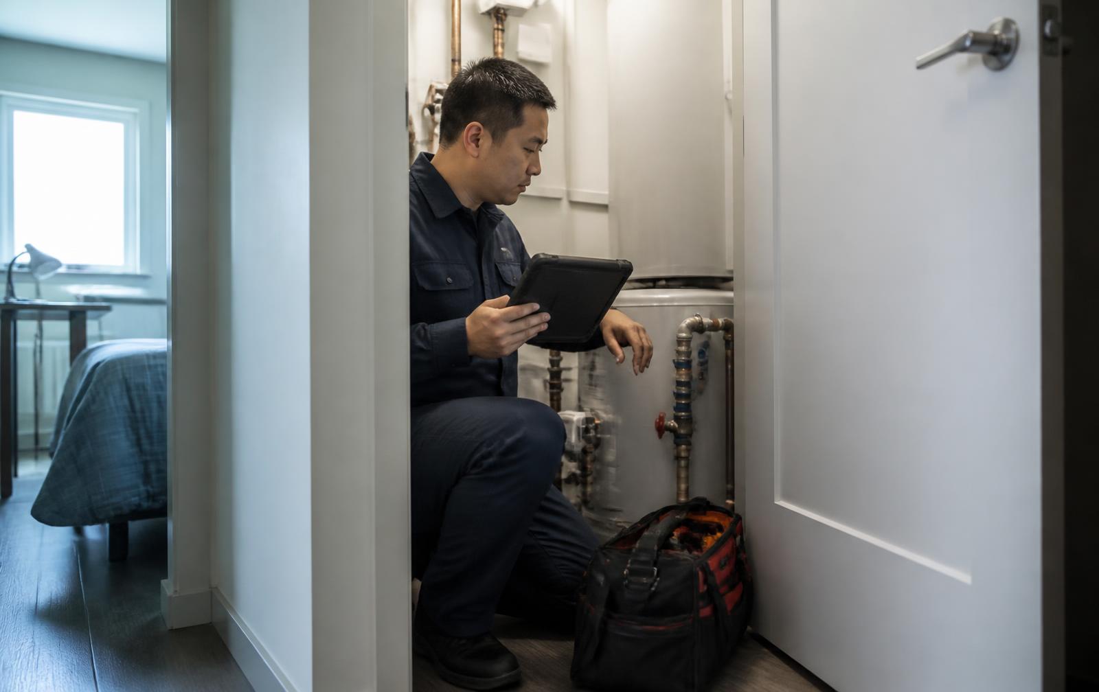 Maintenance technician working from a tablet